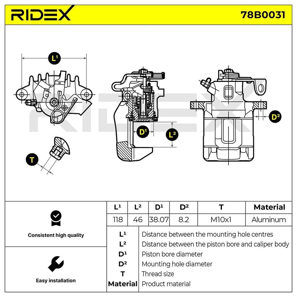 Pinza de freno trasera derecha Ridex 78B0031