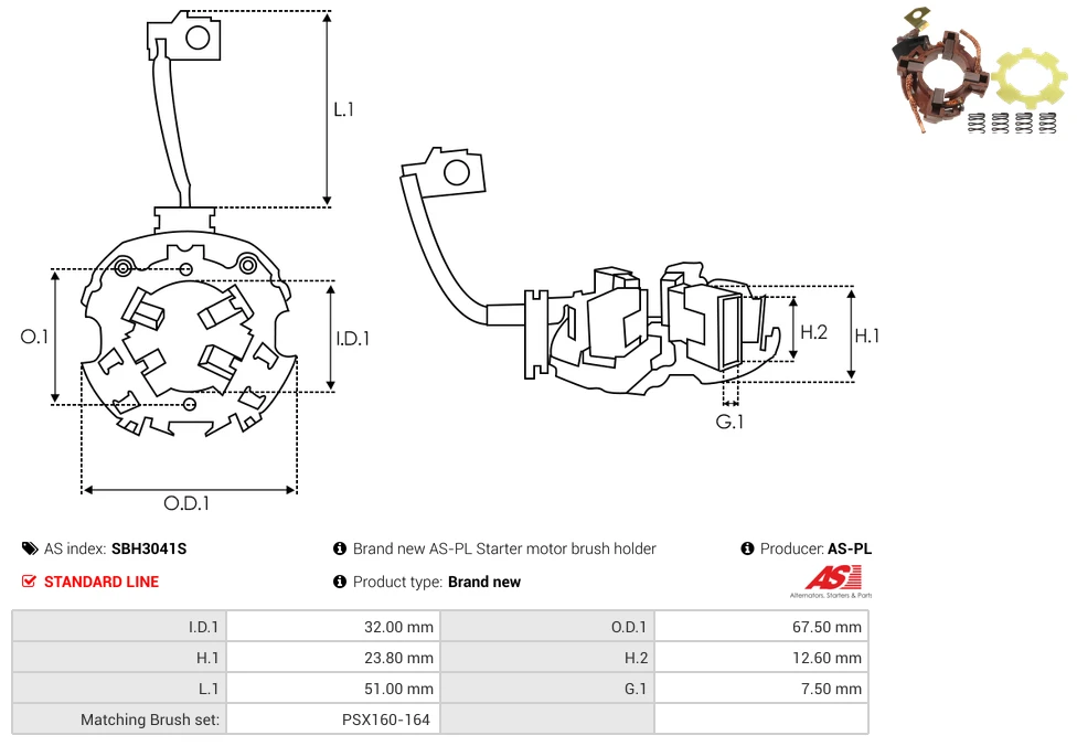 Soporte, escobillas de carbón AS-PL SBH3041S