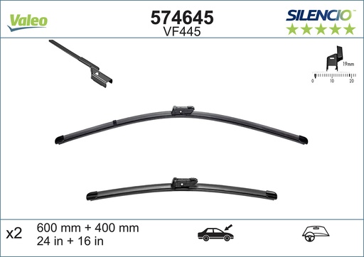 [574645, VF445] Limpiaparabrisas VALEO SILENCIO X.TRM SILENCIO FLAT BLADE SET 574645